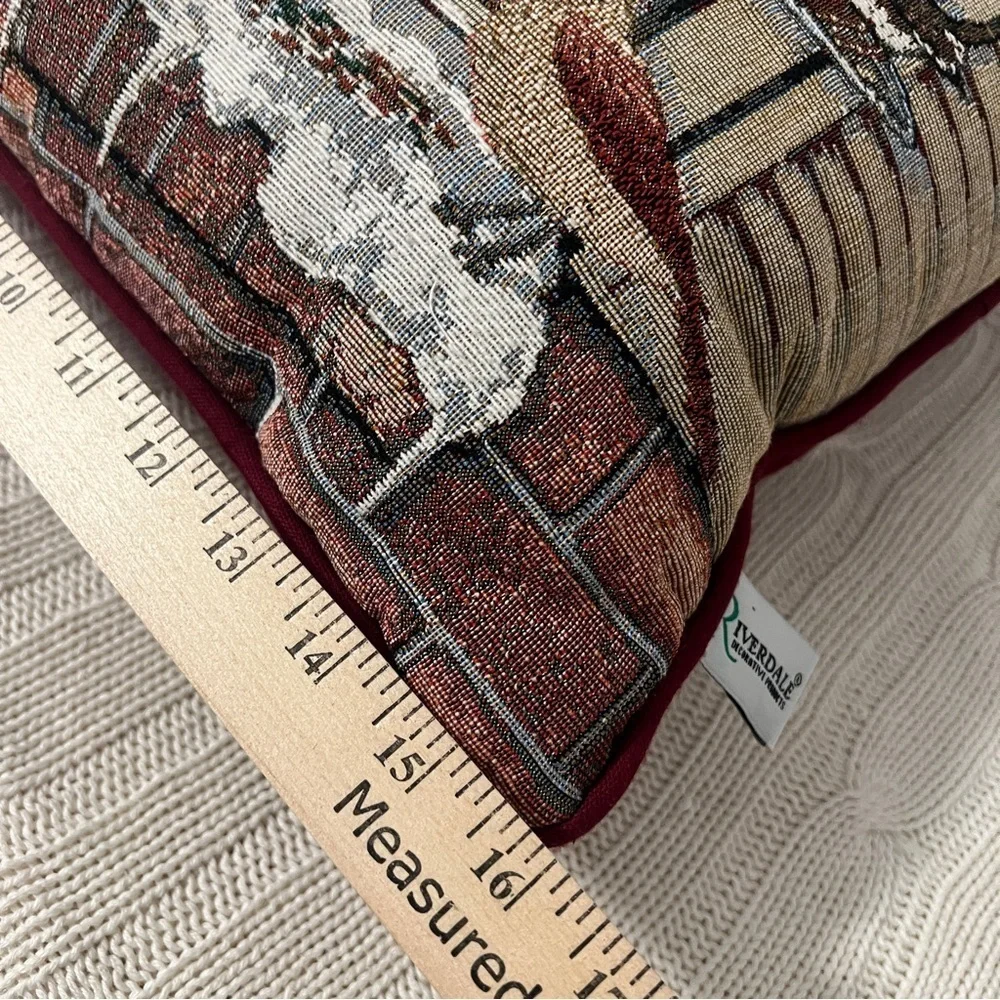 Riverdale Tapestry Pillow Cat Watching Cardinal & Squirrel in Winter Winter Vntg
